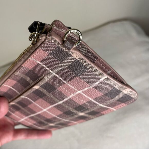 Kate Spade Wristlet Fairmount Square Slim Bee Clutch Plaid Pink No Strap - Picture 6 of 16